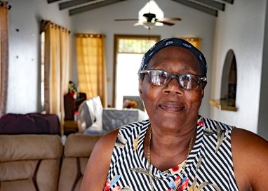 A woman looking at the camera