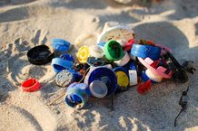 Bottle caps on beach