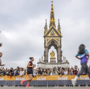 Runners are photographed going past a London landmark as part of the London Parks half marathon.