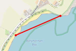 A map showing the Ballyhornan Strand North- Killard beach stretch plotted on it