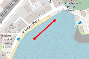 A map showing the Kinghorn Harbour beach stretch plotted on it