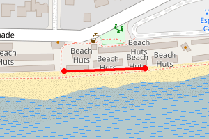 A map showing the west mersea beach stretch plotted on it