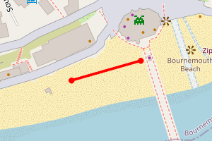 A map showing the Bournemouth Beach - West of the pier beach stretch plotted on it