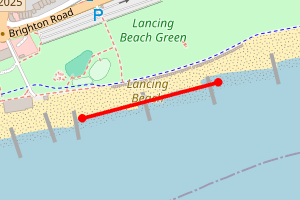 A map showing the Lancing beach beach stretch plotted on it