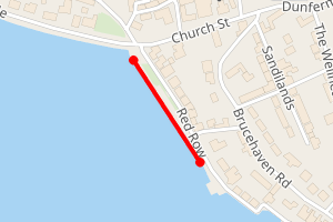 A map showing the Limekilns Red Row Beach (East of Pier) beach stretch plotted on it