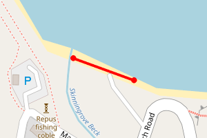 A map showing the Skinningrove south of river beach stretch plotted on it