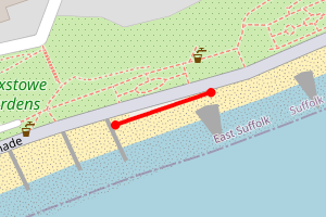 A map showing the Felixstowe Harvest House West beach stretch plotted on it