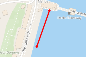 A map showing the Penarth west of pier beach stretch plotted on it