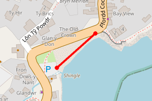 A map showing the Moelfre beach beach stretch plotted on it