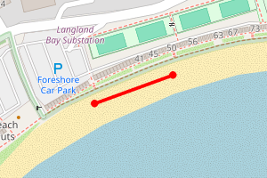 A map showing the Langland Bay beach stretch plotted on it
